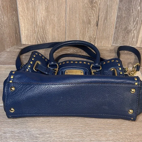 Michael Kors Dark Blue Satchel with Gold Accents